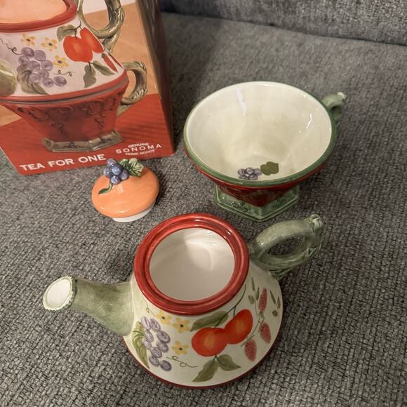 Genuine Sonoma Goods Tea-For-One Ceramic Tea Pot and Tea Cup NEW IN BOX - Picture 4 of 8